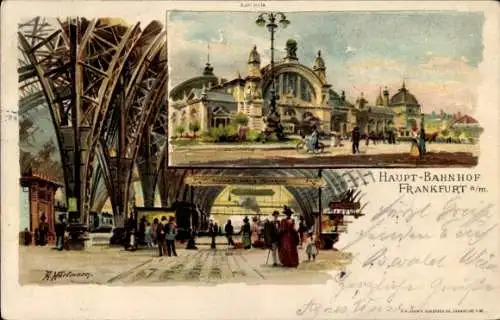 Künstler Litho Hoffmann, H., Frankfurt am Main, Hauptbahnhof, Bahnsteig