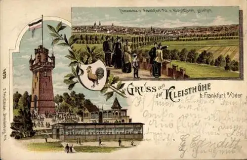 Litho Frankfurt an der Oder, Kleistturm, Gesamtansicht, Wappen