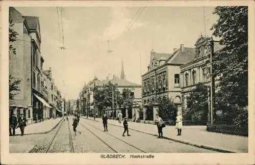 Ak Gladbeck im Ruhrgebiet Westfalen, Straße, Winkelgasse, Häuser, Personen, Straßenbahn Gleise