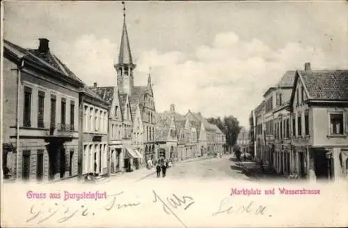 Ak Burgsteinfurt Steinfurt im Münsterland, Marktplatz und Wasserstraße, historische Gebäude, P...