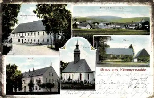 Ak Kämmerswalde Cämmerswalde Neuhausen im Erzgebirge, Göhlers Gasthof, Schule, Kirche, Pfarre