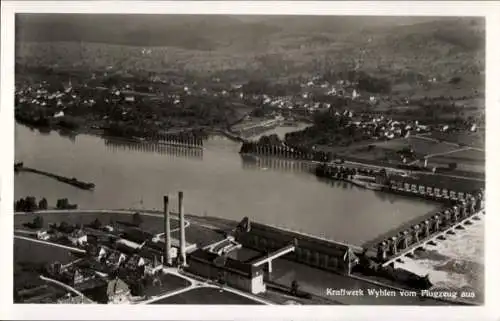 Ak Wyhlen am Rhein Baden, Fliegeraufnahme Kraftwerk