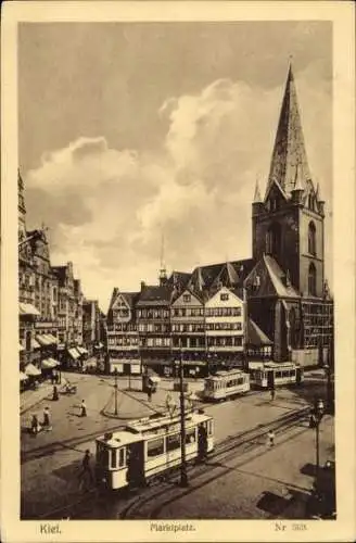 Ak Kiel, Marktplatz, Straßenbahnen, Kirche