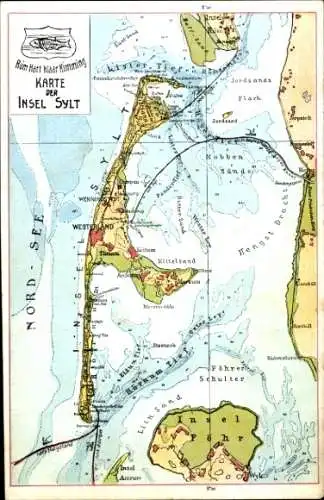 Landkarten Ak Westerland auf Sylt, Föhr, Mittelsand, Keitum, Timmum, Horsbüll