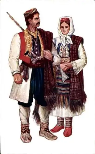 Künstler Ak Kirin, Vladimir, Kroatien, Paar in Tracht, Dalmatien