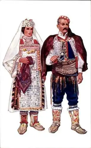 Künstler Ak Kirin, Vladimir, Kroatien, Paar in Tracht, Dalmatien