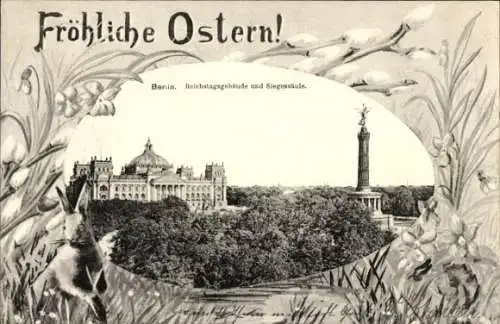 Ak Berlin Tiergarten, Reichstagsgebäude, Siegessäule, Ostern