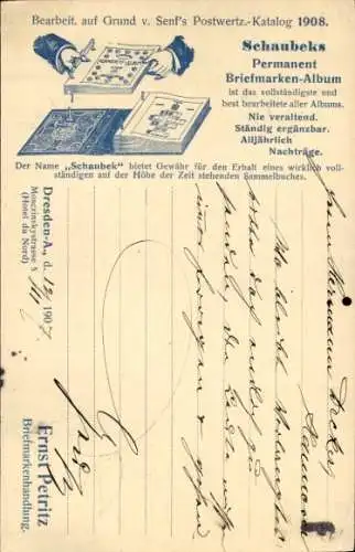 Ak Dresden Altstadt, Schaubeks Permanent Briefmarken-Album, Reklame