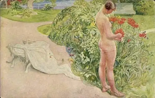 Künstler Ak Larsson, Carl, Botanik, Nackte Frau, Erotik