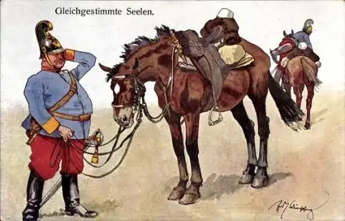 Künstler Ak Schönpflug, Fritz, Gleichgestimmte Seelen, Kuk Soldaten, Pferde,