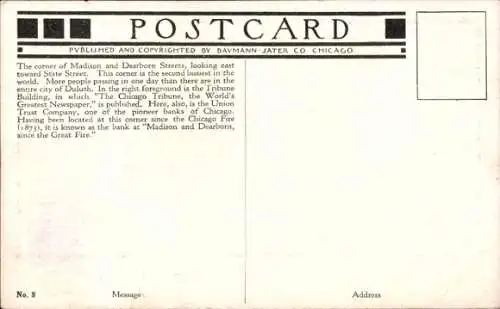 Künstler Ak Chicago Illinois USA, Madison Street, Dearborn Street, Straßenbahnen