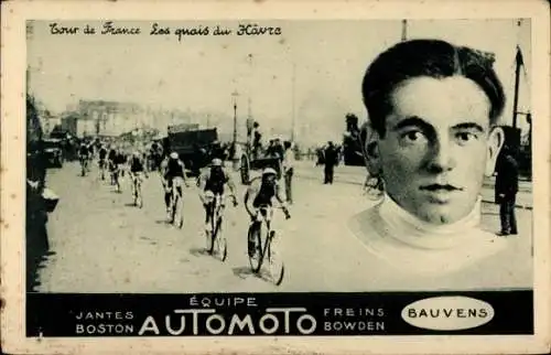 Ak Radrennfahrer Bauvens, Tour de France, im Hafen von Le Havre, Equipe Automoto