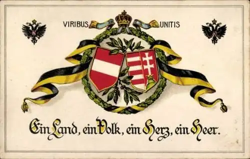 Ak Ein Land, ein Volk, ein Herz, ein Heer, Österreich-Ungarn, Wappen