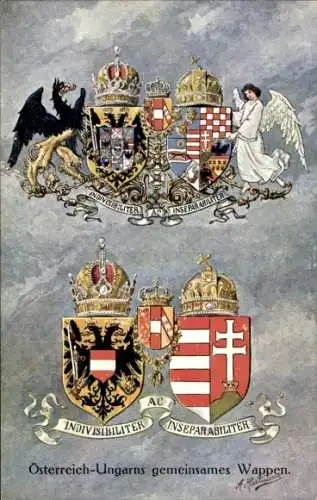 Künstler Wappen Ak Hartmann, A., Österreich Ungarns gemeinsames Wappen, KuK