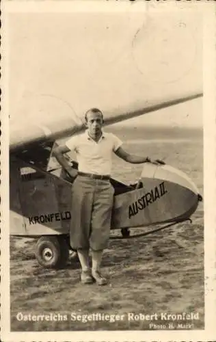 Ak Österreichs-Segelflieger Robert Kronfeld, Segelflugzeug Austria II.