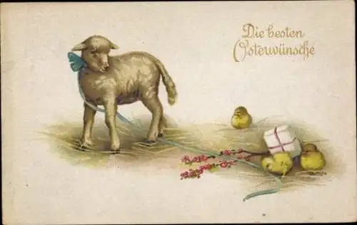 Litho Ostern, Schaf, Küken