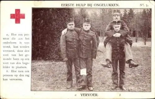 Ak Niederlande, Soldaten in Uniformen, Erste Hilfe, Rotes Kreuz