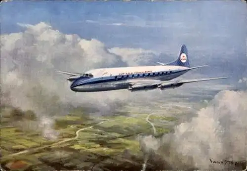 Künstler Ak Niederländisches Passagierflugzeug, Vickers Viscount, KLM