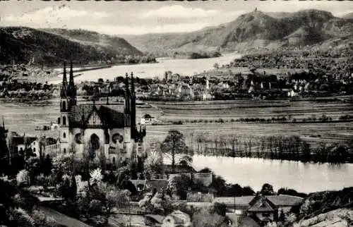 Ak Remagen am Rhein, Apollinaris-Kirche, Blick auf Unkel, Rhein und Siebengebirge