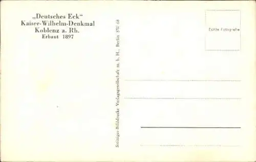 Ak Koblenz am Rhein, Deutsches Eck, Kaiser-Wilhelm-Denkmal