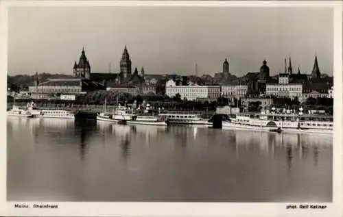 Ak Mainz am Rhein, Rheinfront, Blick vom Rhein auf die Stadt