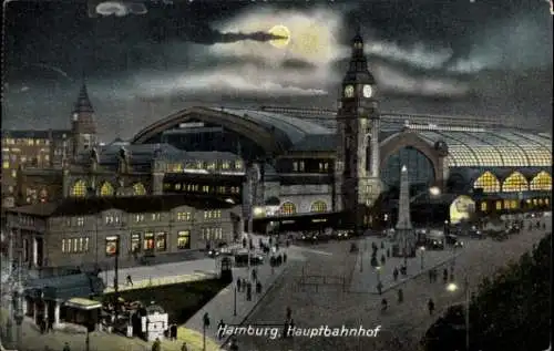 Ak Hamburg Mitte Sankt Georg, Hauptbahnhof, Mondschein