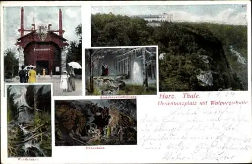 Ak Thale im Harz, Hexentanzplatz mit Walpurgishalle, Gretchenerscheinung, Windsbraut