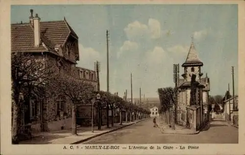 Ak Marly le Roi Yvelines, L'Avenue de la Gare, La Poste