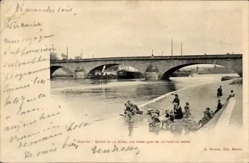 Passepartout Ak Mantes Yvelines, L'Hôtel-de-Ville, Bords de la Seine, Vue prise quai de la tour