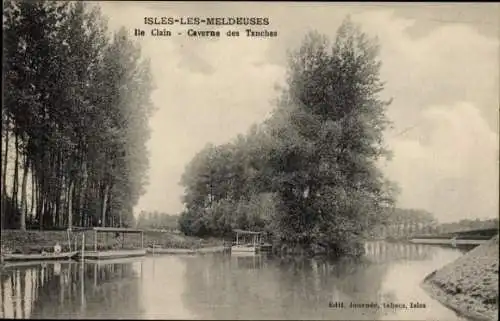 Ak Isles les Meldeuses Seine et Marne, Ile Clain, Caverne des Tanches