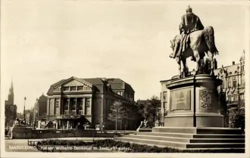 Ak Magdeburg an der Elbe,  Kaiser-Wilhelm-Denkmal mit Zentraltheater