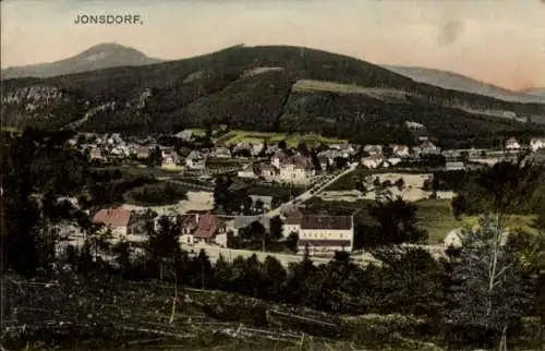 Ak Jonsdorf in Sachsen, Zittauer Gebirge, Nonnenfelsen, Blick auf Jonsdorf mit dem Jonsberg im...