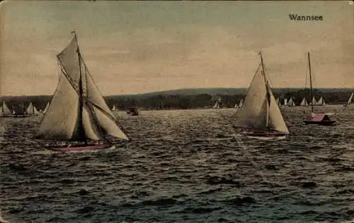 Ak Berlin Zehlendorf Wannsee, Segelboote auf dem  im Hintergrund Villen