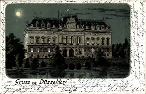 Mondschein Litho Düsseldorf am Rhein, Ständehaus bei Nacht