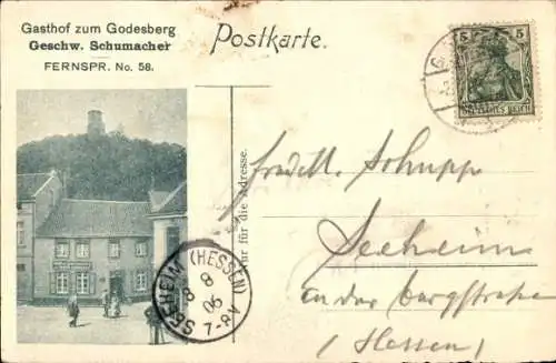 Ak Bad Godesberg Bonn am Rhein, Gruß aus Godesberg. Gasthof zum Godesberg Geschw. Schumacher