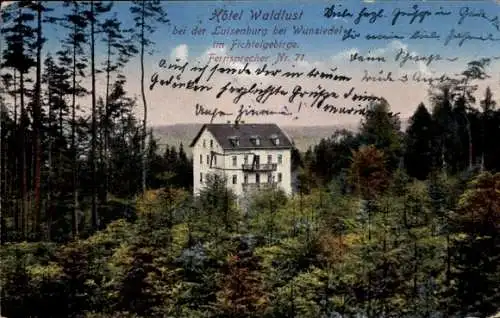 Ak Luisenburg Wunsiedel in Oberfranken, Hotel Waldlust bei der Luisenburg, Fernsprecher Nr. 71