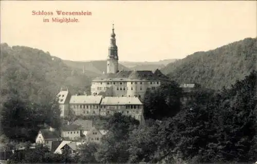 Ak Weesenstein im Müglitztal Sachsen, Schloss Weesenstein, Mehrere Gebäude, Kirchturm, Bäume, ...