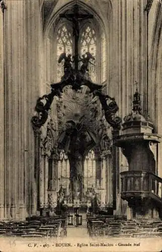 Ak Rouen Seine-Maritime, Kirche Saint Maclou, Grande Nave