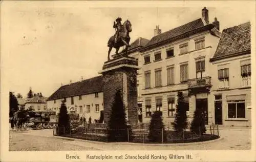 Ak Breda Nordbrabant, Kasteelplein mit Statue von König Willem III.