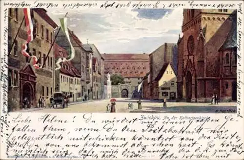 Künstler Litho Noether, A., Zwickau in Sachsen, An der Katharinenkirche