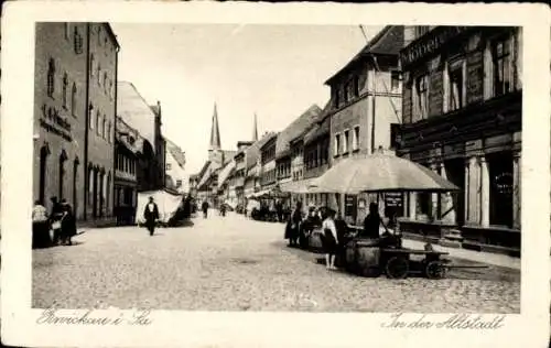 Ak Zwickau in Sachsen, in der Altstadt, Marktstand, Passanten