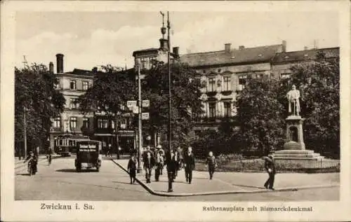 Ak Zwickau in Sachsen, Rathenauplatz, Bismarckdenkmal