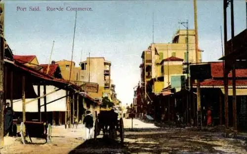 Ak Port Said Ägypten, Rue de Commerce, Straßenpartie in der Stadt