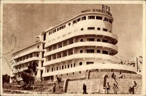 Ak Eforie Rumänien, Sanatorium, Liegehalle, Strand, Menschen