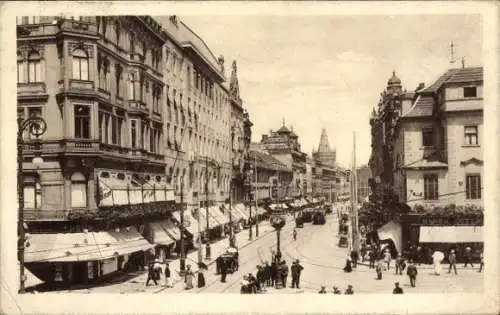 Ak Praha Prag Tschechien, Hradčany Hradschin,  Graben mit Straßenbahn, um 1910.