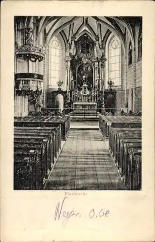 Ak Weyer in Oberösterreich, Innenansicht einer Kirche mit Altar, Kanzel und Kirchenbänken.