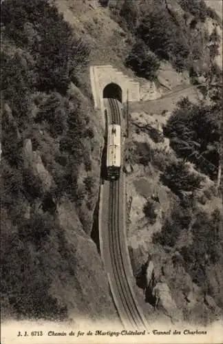 Ak Martigny Kanton Wallis, Chemin de fer de Martigny-Chatelard, Tunnel des Charbons