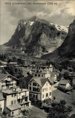 Ak Grindelwald Kanton Bern, Stadtansicht mit Wetterhorn