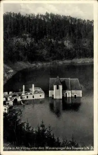 Ak Alt Völlau Vranov nad Dyjí Frain a. d. Thaya Südmähren, Kirche unterm Wasserspiegel des Stausee