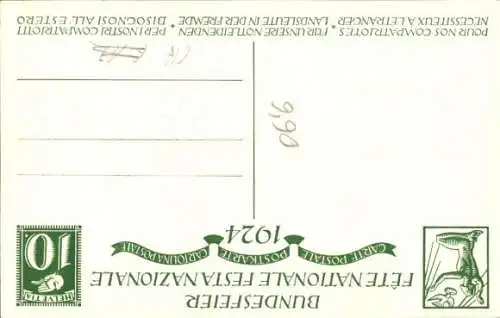 Ganzsachen Künstler Ak Bundesfeier 1924, Pour nos Compatriotes, Schweiz